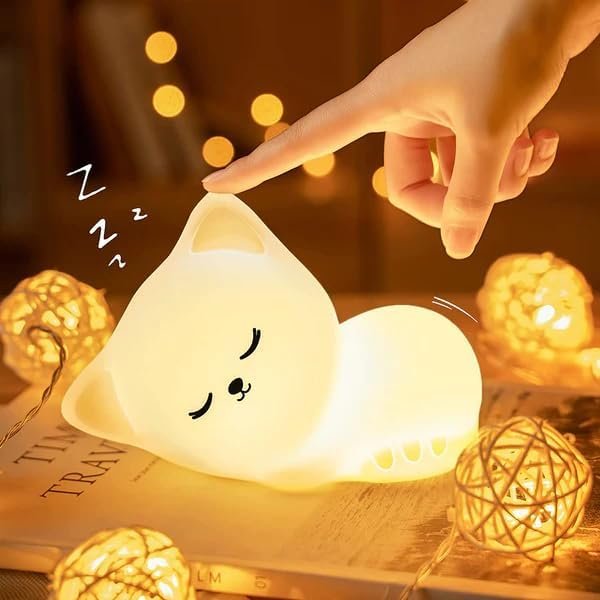  Sleeping Cat Rechargeable Silicone Night Lamp - Cozy Cat LED Lamp, Kids Night Light, Nur